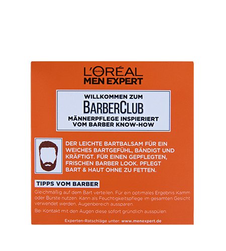 Rückseite der Barber Club Bartbalsam Verpackung